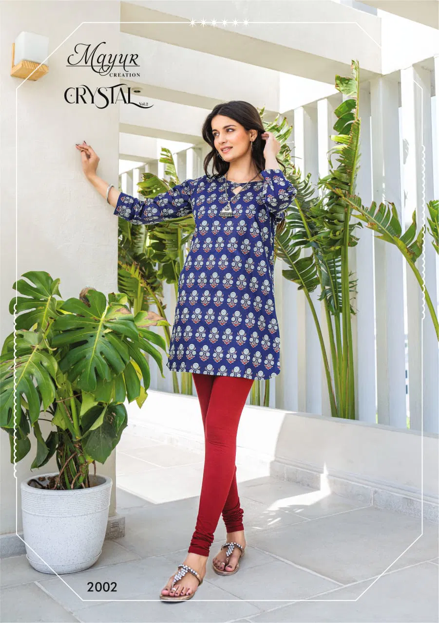 Crystal Vol 2 By Mayur Daily Wear Printed Cotton Tunic Ladies Top Wholesale Online
